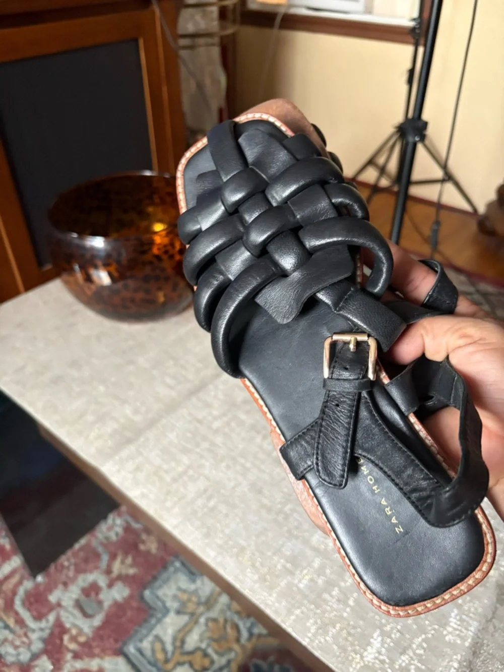 Zara home Black Braided caged Leather Sandals - Picture 3 of 10
